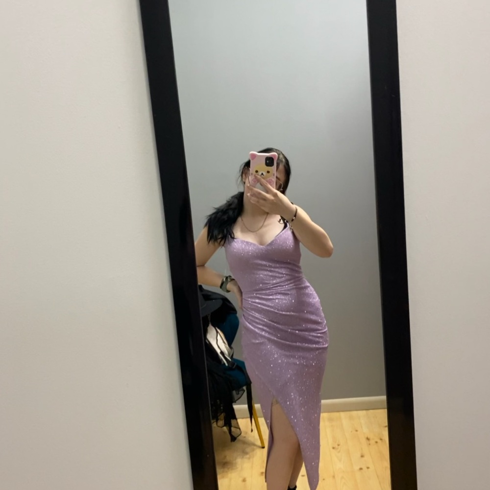 Form Fitting Lovely Day Glittery Lavender Asymmetrical Dress
